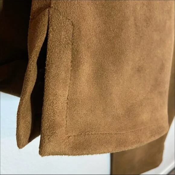 Vintage St. John Sport Faux Suede Pants y2k Slit Chain Floral Embroidery Tan 2 - Picture 4 of 6